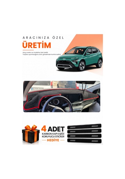 Hyundai Bayon 2021-2026 Uyumlu Torpido Koruma Örtüsü Oto Kılıfı - Siyah Kırmızı