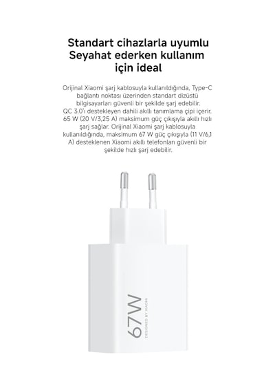 Xiaomi 67w Hypercharge Power Adapter Type-a Eu Mdy-12-eh Hızlı Şarj Adaptörü