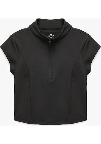 Koton Yarım Fermuarlı Slim Fit Dik Yaka Kısa Kollu Spor Tişört Siyah 7wak10141nk