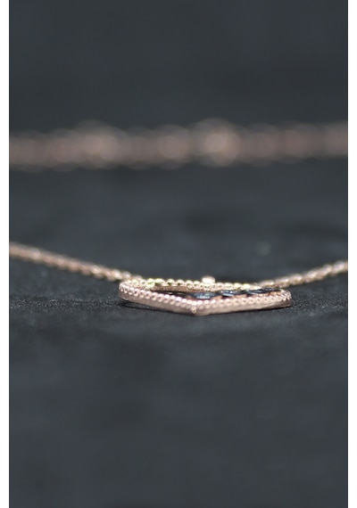 Kadın Montürlü Kalp Tasarım 925 Ayar Gümüş Kolye Rose Gold - Siyah