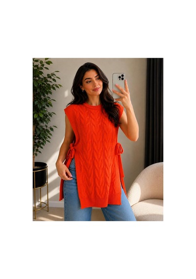 Hira Life Fashion Kadın Bisiklet Yaka Yanları Açık Bağcıklı Oversize Triko Süveter Turuncu Turuncu Hira Life Fashion Kadın Bisiklet Yaka Yanları Açık Bağcıklı Oversize Triko Süveter Turuncu Turuncu