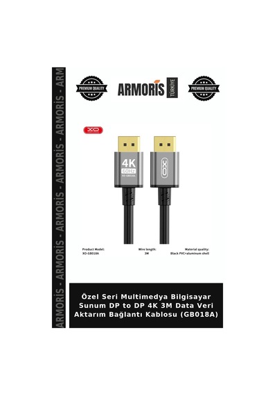 Özel Seri Multimedya Bilgisayar Sunum Dp To Dp 4k 3m Data Veri Aktarım Bağlantı Kablosu Gb018a