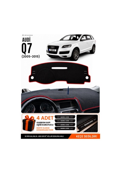 Audı Q7 2005-2015 Uyumlu Torpido Koruma, Torpido Örtüsü, Torpido Kılıfı - Siyah-kırmızı - Au005