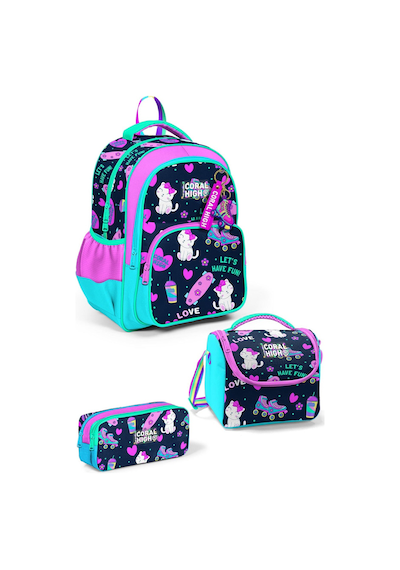 Coral High Kids Lacivert Pembe Kedili Paten Desenli 3'lü Okul Çanta Seti Set0123658
