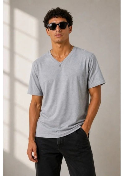 Modi Erkek V Yaka Basic Tişört Kısa Kol Yazlık Regular Fit T-shirt - Gri Açık Gri Modi Erkek V Yaka Basic Tişört Kısa Kol Yazlık Regular Fit T-shirt - Gri Açık Gri