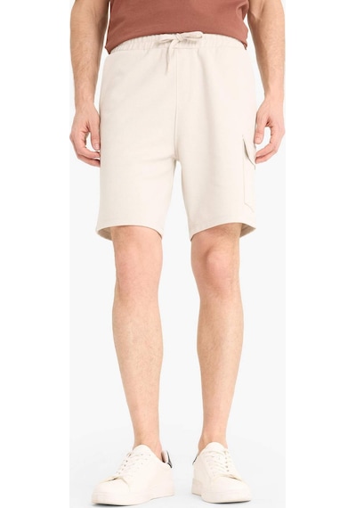 Defacto Regular Fit Dokulu Düz Paça Kargo Cepli Basic Düz Şort B8796AX24SM Bej