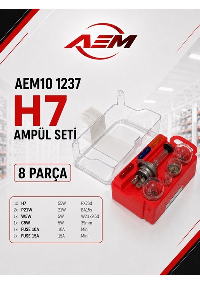 Aem10 1237 H7 Araç Ampul Seti 8 Parça - Kompakt Çantalı Evrensel Yedek Oto Ampul Kiti