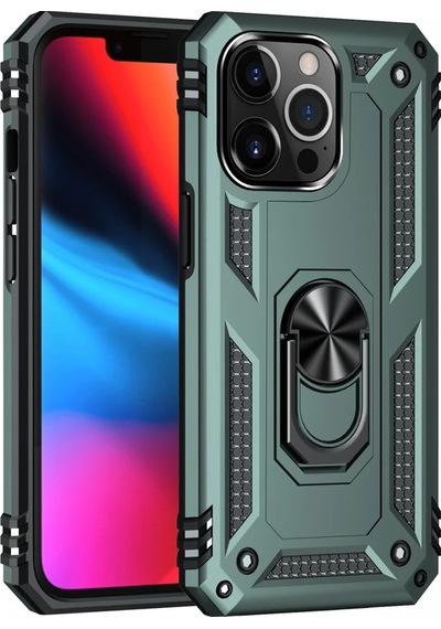 Ilkeshop Newface Apple iPhone Uyumlu 13 Pro Kılıf Sofya Yüzüklü Silikon Kapak - Yeşil