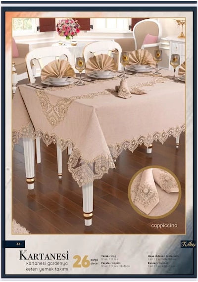 Kartanesi Gardenya Keten Yemek Takımı Masa Seti 12 Kişilik 26 Parça 160 220 Cm Runner Set Kapiçino Çok Renkli Kartanesi Gardenya Keten Yemek Takımı Masa Seti 12 Kişilik 26 Parça 160 220 Cm Runner Set Kapiçino Çok Renkli