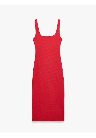 Koton Koton X Sibil Çetinkaya - Kare Yaka Kalın Askılı Bodycon Uzun Kalem Elbise Kırmızı 6sak80080uk