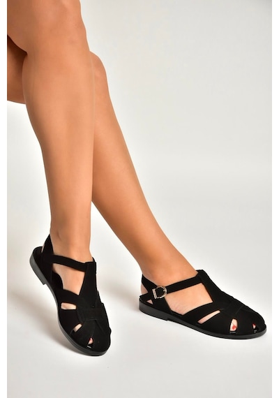 Fox Shoes Y250303002 Siyah Süet Kadın Sandalet Siyah