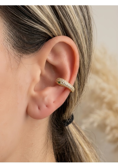 Minimal Yılan Model Taşlı Kıkırdak Cuff Gold Renk Küpe Gold