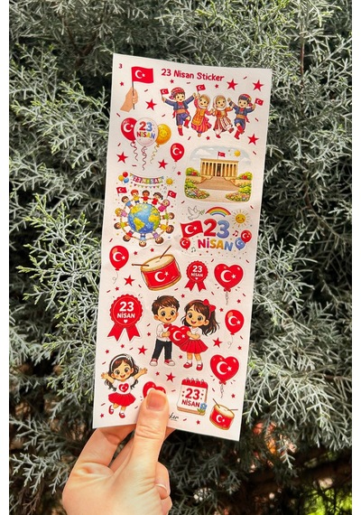 23 Nisan Mini Sticker Seti 3 Sayfa Okul Etkinlik Ve Hediye Sticker Çocuk Bayramı Sınıf Hediyelk Çok Renkli