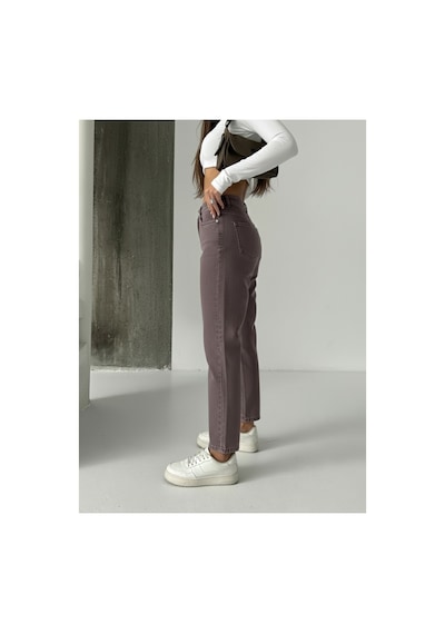 Blue Marlın Yüksek Bel Kahverengi Taş Yıkama Mom Jeans Kahverengi Taş Yıkama