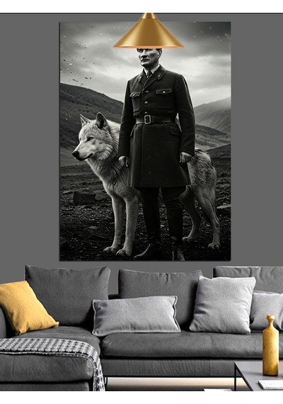 Mustafa Kemal Atatürk Ve Kurt Dekoratif Kanvas - Mdf Ahşap Tablo