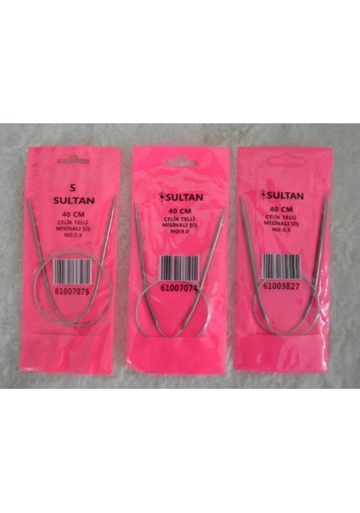 Çelik Telli Misinalı Şiş 40 Cm 2,5 No 3 No 3,5 No 1 Er Adet