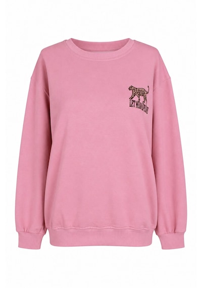 Trender Kuzu Nakış O Yaka Pembe Kadın Sweatshirt 27kdt1000025