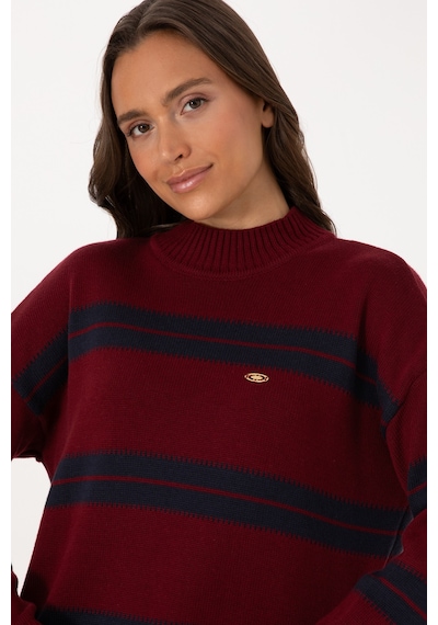 U.S. Polo Assn. Kadın Bordo Balıkçı Yaka Çizgili Kazak 50314666-VR014