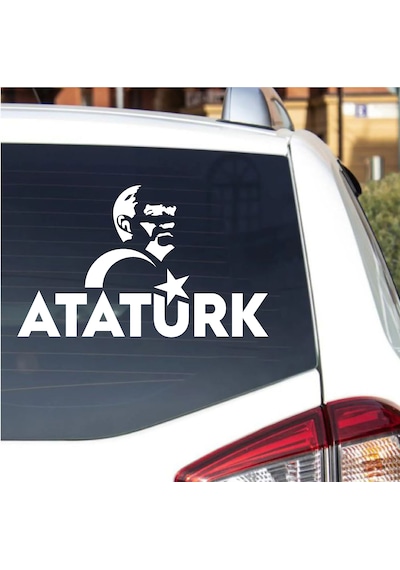 Atatürk Ve Ay Yıldız Sticker - Araba Oto Motosiklet Karavan Araç Cam Sticker - 00347 20x12 Cm