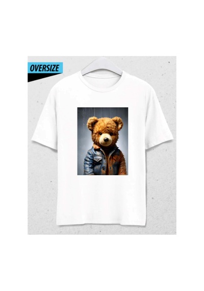 Teddy Classic Sıcak Ve Şık Bir Dokunuş Oversize T-shirt Beyaz