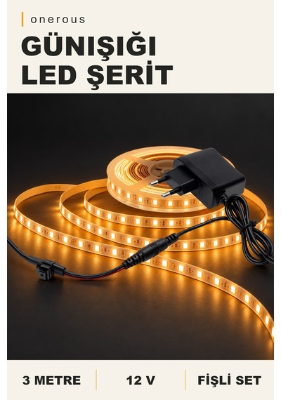 Onerous 3 M 12v Günışığı Led Şerit, Fişli