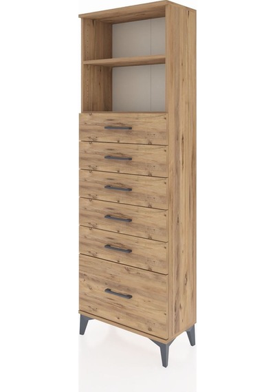 Arges Dolap 2 Raflı 6 Çekmeceli 60x30x182 Çam-çam Çam