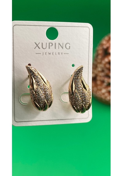 Xuping Rose Gold Yaprak Desenli Taşlı Kadın Çelik Küpe Gold