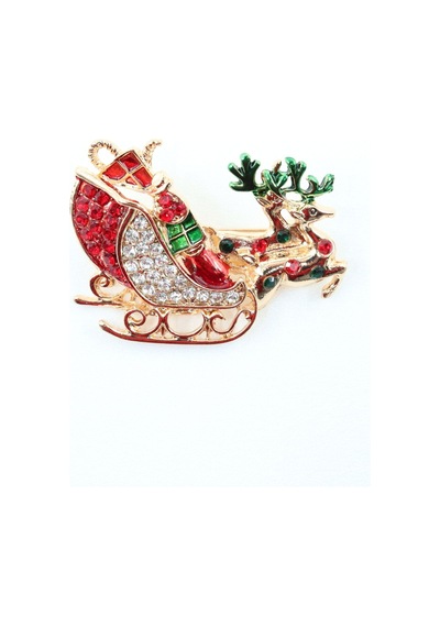 Noel Baba Kızağı Broş. Taşlı Geyikli Noel Baba Kızağı Broş. Yaka İğnesi Broş. Kadın Broş. Broş. Çok Renkli