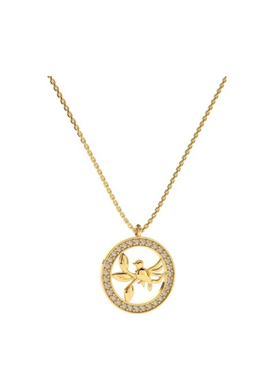 Zirkon Taşlı Gold Yuvarlak Kuş Yuvası Gümüş Kolye N10101