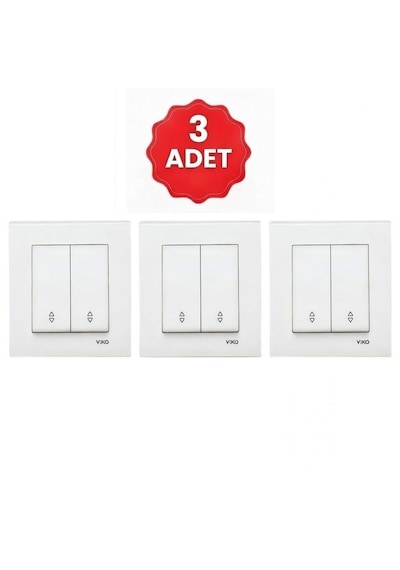 Viko Karre 3 Adet Beyaz Komütatör Vavien Anahtar+çerçeve Elektrik Anahtarı Seti 3 Adet Mekanizma + 3 Adet Tekli Çerçeve
