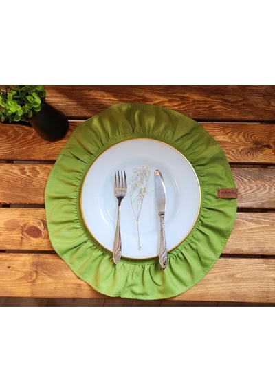 Lizbon Keten Yuvarlak Fırfırlı 2 Li Vintage Amerikan Servis Yeşil 40x40