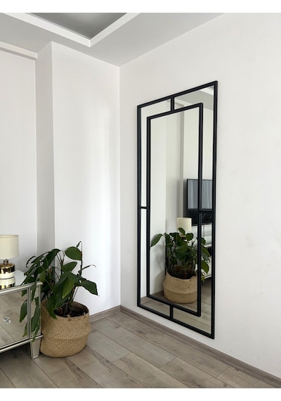 Effe Siyah Metal Çerçeveli 180x80 Cm Dekoratif Ayna