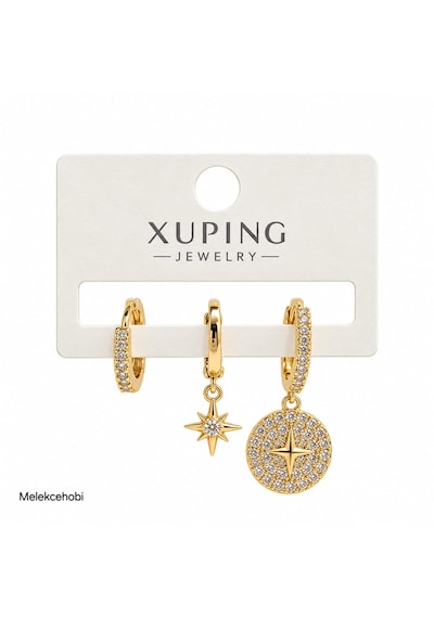 Melekcehobi 14k Altın Renk Kuzey Yıldızlı Xuping Üçlü Küpe Seti Gold