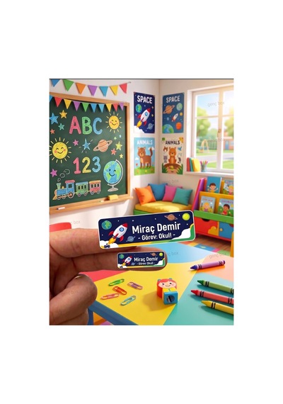 Uzay Temalı Öğrenci Özel İsimli Etiket- Okul Kalem Ve Defter Etiketi Sticker Seti Karışık