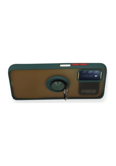 Xiaomi Redmi 9t Kılıf Montreal Yüzüklü Silikon Kapak - Yeşil Çok Renkli