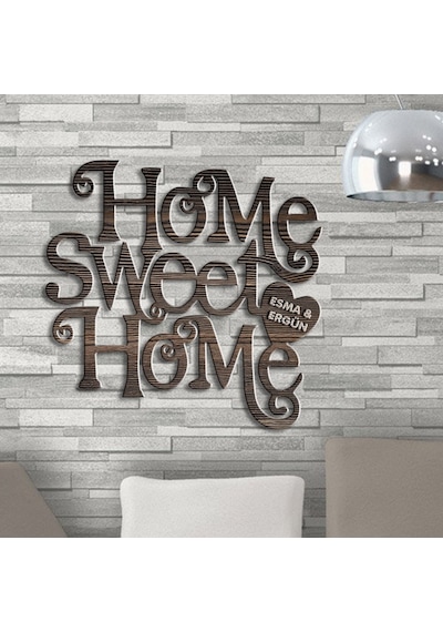 Kişiye Özel Home Sweet Home Koyu Renk Dokulu Ahşap Duvar Yazısı - 3