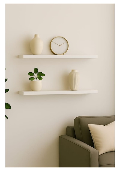 Yankı-BYEG 2li 50 cm Mat Beyaz Mdf Duvar Rafı Gizli Bağlantı Kitaplık