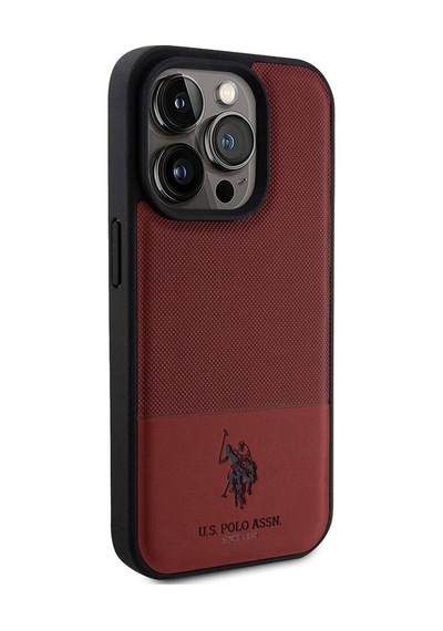 Apple iPhone Uyumlu 15 Pro Kılıf U.s. Polo Assn.  Lisanslı Suni Deri Arka Yüzey Baskı Logolu Örgü Desenli Kapak - Lacivert
