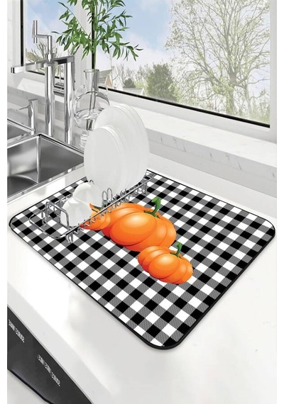 Turuncu Bal Kabağı Microfiber Bulaşık Kurutma Matı Mm021n11