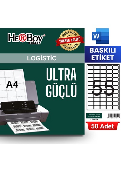 Herboy Hb-1055 37 X 24 Mm A4 Baskılı Laser Etiket 50 Adet