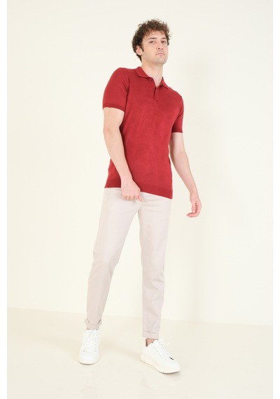Giyim Dünyası Erkek Çıtçıtlı Desenli Polo Yaka Merserize T-shirt Bordo 001