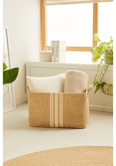 Ocean Home Textile Çizgili Jüt Sepet 42 x 31 x 25 cm