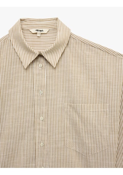 Koton Pamuklu Klasik Yaka Düğmeli Uzun Kollu Cep Detaylı Oversize Gömlek Bej Çizgili 7wak60010uw Ekru Çizgili Koton Pamuklu Klasik Yaka Düğmeli Uzun Kollu Cep Detaylı Oversize Gömlek Bej Çizgili 7wak60010uw Ekru Çizgili