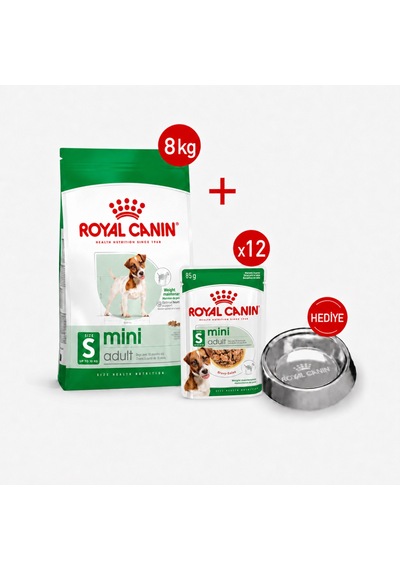 Mını Adult - Kuru Köpek Maması 8kg + Yaş Mama 12 85 Gr + Çelik Mama Kabı