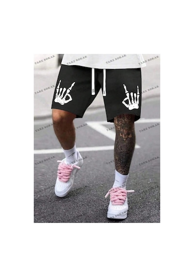 Tarzsokak Y2k Unisex Yaz Şort Bermuda Harajuka Anime Retro Kod-11585 Siyah