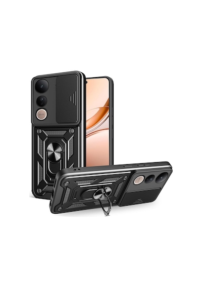 Adige Vivo V50 Lite Kılıf Pars Yüzüklü Standlı Darbe Korumalı Siyah