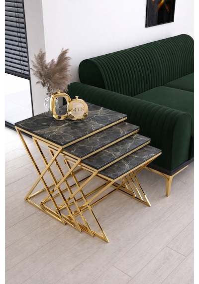 Masal 4'lü Zigon Gold Kaplama Siyah Mermer Mdf Mebran