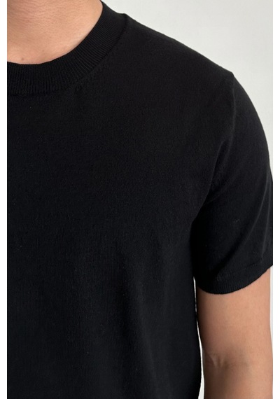 Cool Tarz Erkek Siyah Slim Fit Bisiklet Yaka Triko T-shirt Siyah Siyah