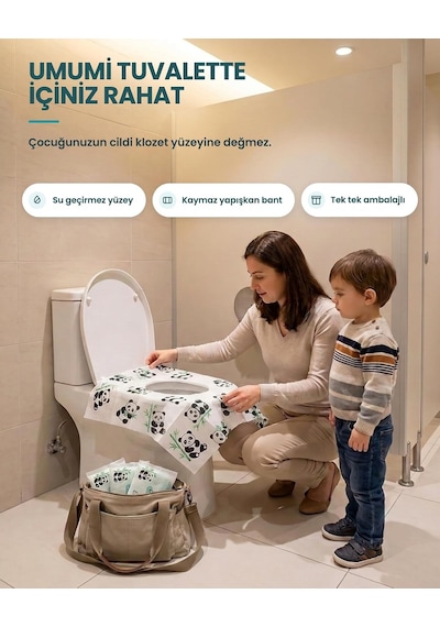 Tek Kullanımlık Çocuk Klozet Örtüsü 12 Adet, Panda Desenli Sıvı Geçirmez Hijyenik Klozet Kapak Örtüsü, Tek Tek Paketli Çok Renkli