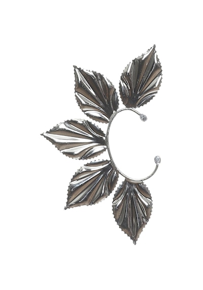 Kadın Gümüş Renk Lak Kaplama Zirkon Taşlı Yaprak Stilizesi Sağ Kulak Earcuff&kıkırdak Küpe Çok Renkli
